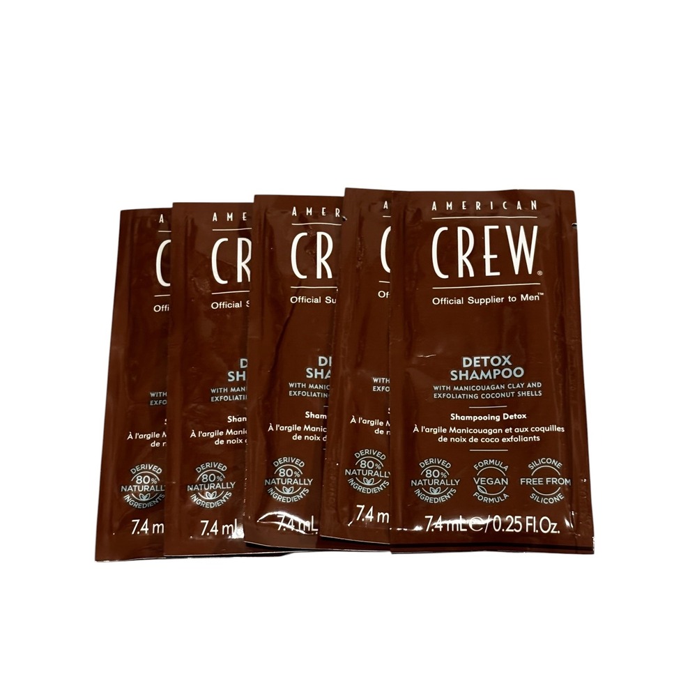 Lot of 5 American Crew Detox Shampoo Packets 0.25 fl oz Travel Size Vegan Clay